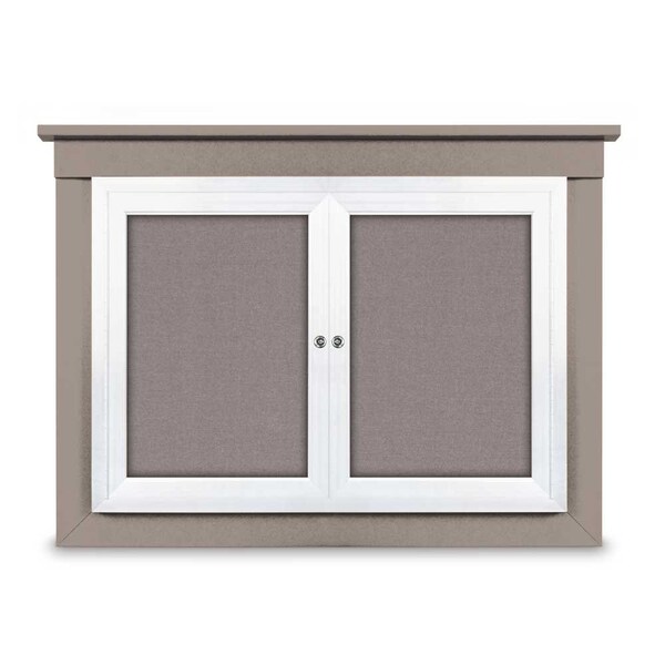 48"x36" 2-Door Enclosed Letterboard, Header, Blue Felt/Lt Oak